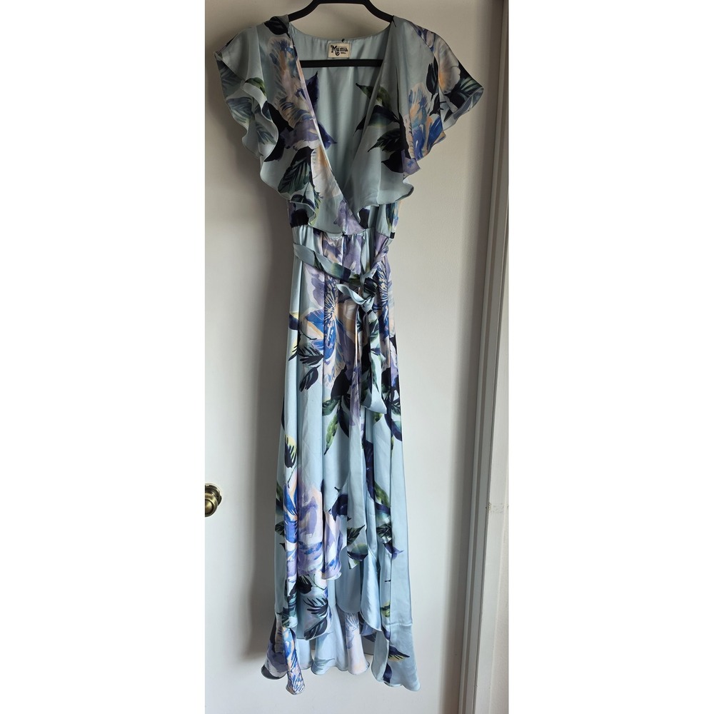 Show Me Your Mumu Floral Maxi Dress S Blue Purple Boho V-Neck Gown Wedding Guest